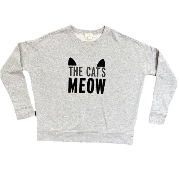 Kate Spade “The Cat’s Meow” Women’s SZ XXS Sweatshirt Gray Long Sleeve Oversized - Picture 2 of 7